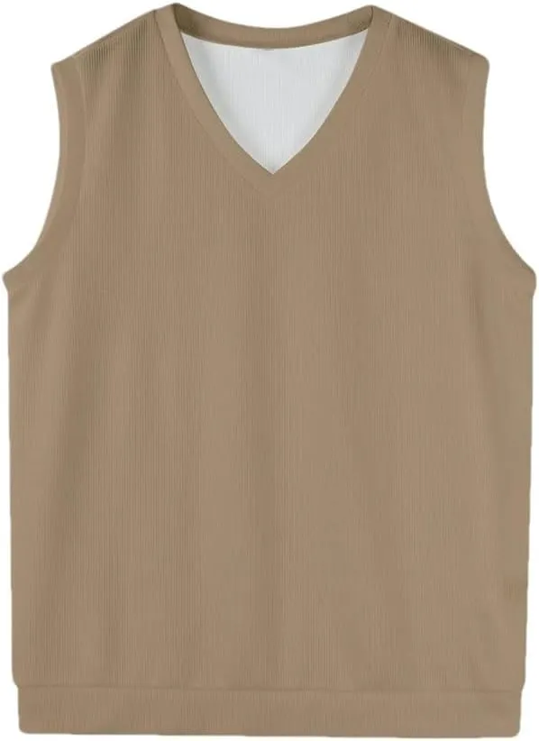 Men Sleeveless Vest Spring Autumn Solid Color Knitted Vest Business Work Sweater Tank