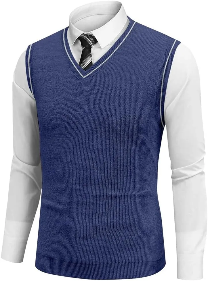 Men Sleeveless Vest Spring Autumn Solid Color Knitted Vest Business Work Sweater Tank