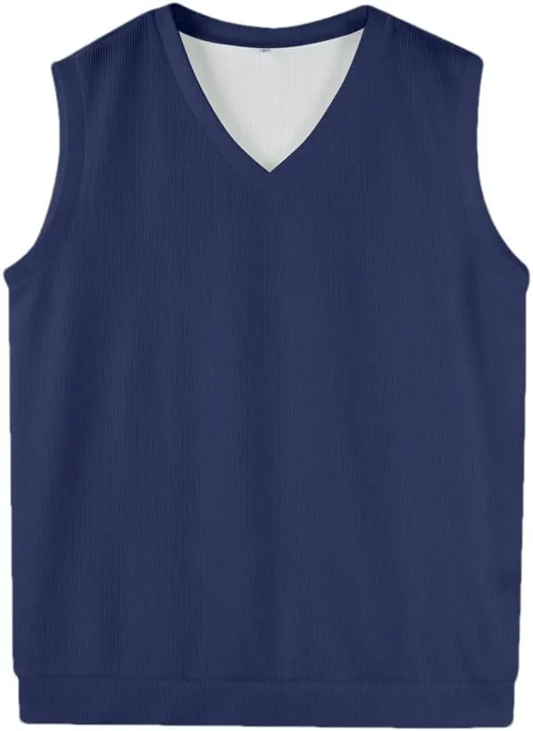 Men Sleeveless Vest Spring Autumn Solid Color Knitted Vest Business Work Sweater Tank