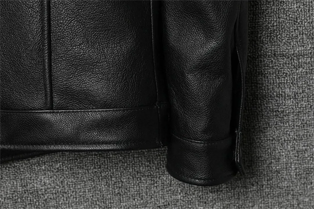 Men Slim Short Stand Collar Leather Jacket Motorcycle Lightweight Leather Jacket