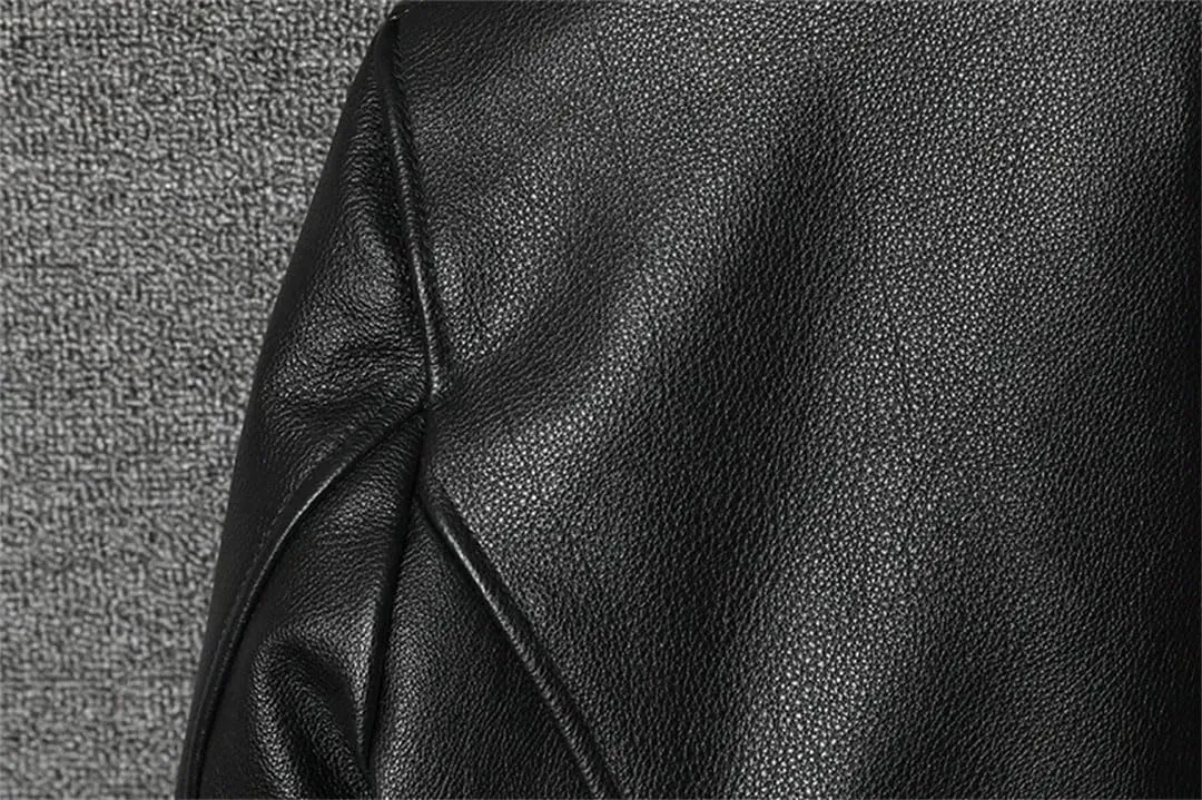 Men Slim Short Stand Collar Leather Jacket Motorcycle Lightweight Leather Jacket