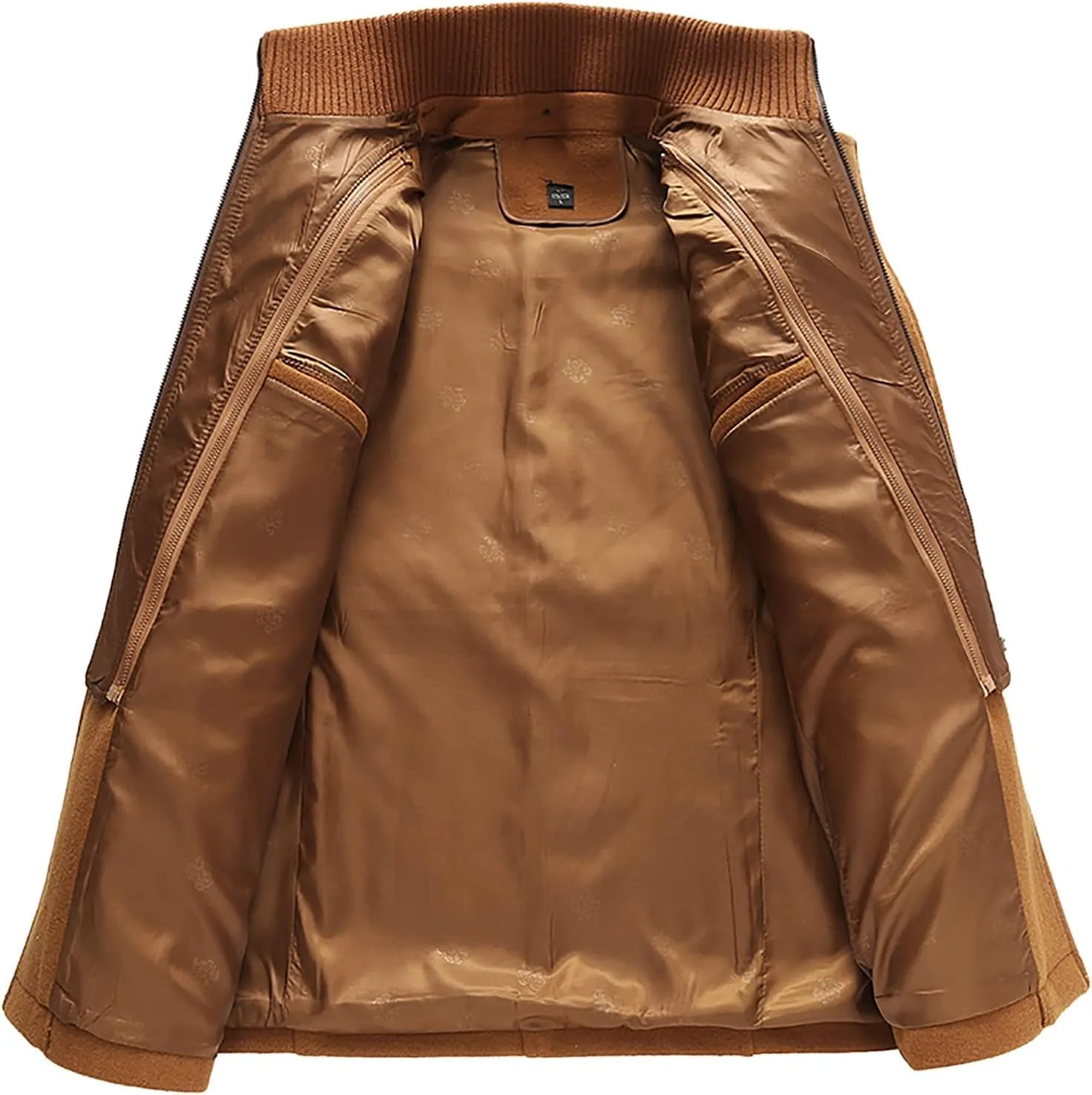 Men Winter Warm Pea Coat Casual Double Collar Woolen Blend Trench Jacket Thicken Mid Length Windproof Pocket Overcoat