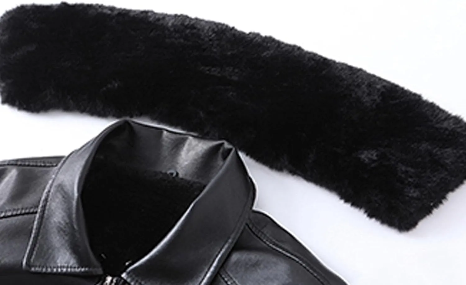 Mens Black Leather Jacket with Detachable Fur Collar Zip PU Leather Jacket Motorcycle Faux Leather Biker Jacket