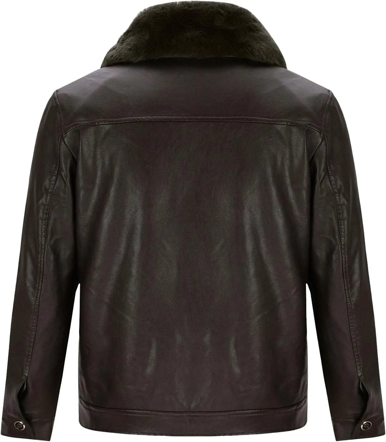 Mens Black Leather Jacket with Detachable Fur Collar Zip PU Leather Jacket Motorcycle Faux Leather Biker Jacket