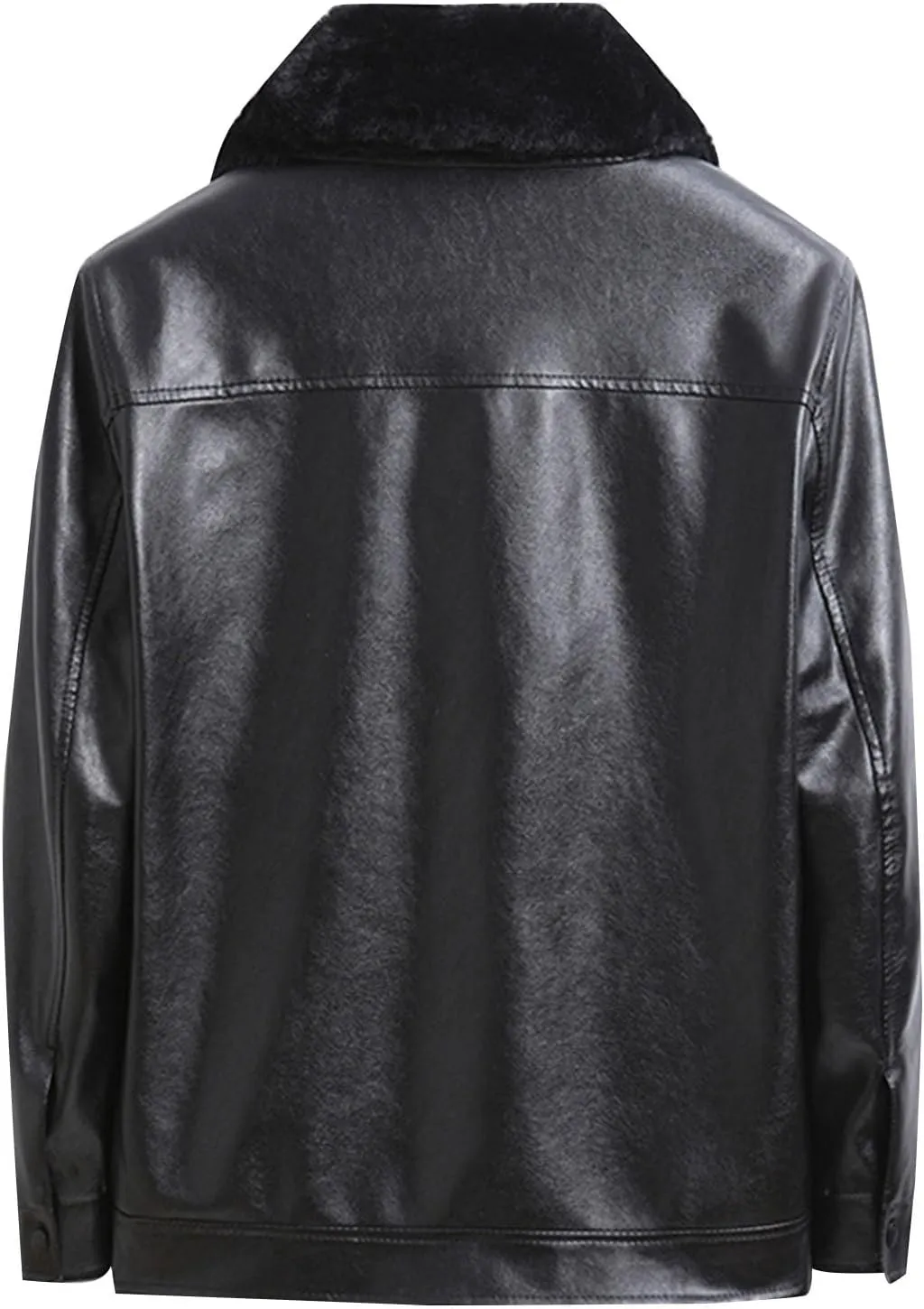 Mens Black Leather Jacket with Detachable Fur Collar Zip PU Leather Jacket Motorcycle Faux Leather Biker Jacket