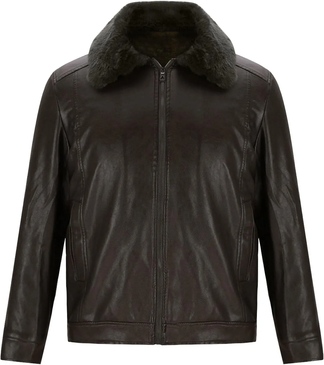 Mens Black Leather Jacket with Detachable Fur Collar Zip PU Leather Jacket Motorcycle Faux Leather Biker Jacket