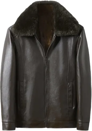 Mens Black Leather Jacket with Detachable Fur Collar Zip PU Leather Jacket Motorcycle Faux Leather Biker Jacket