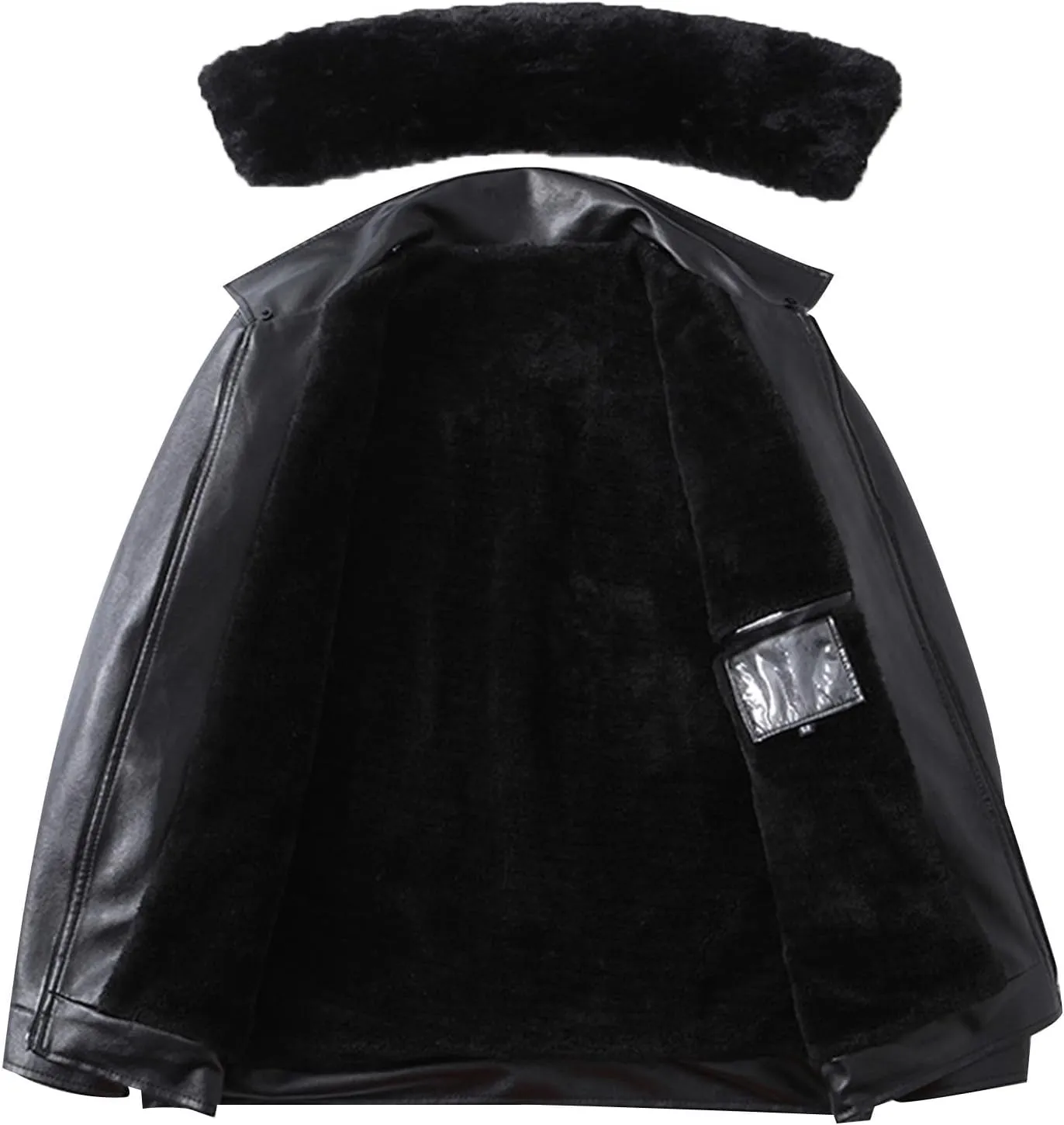 Mens Black Leather Jacket with Detachable Fur Collar Zip PU Leather Jacket Motorcycle Faux Leather Biker Jacket