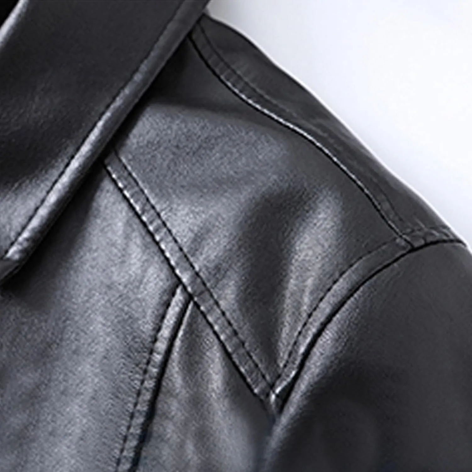 Mens Black Leather Jacket with Detachable Fur Collar Zip PU Leather Jacket Motorcycle Faux Leather Biker Jacket