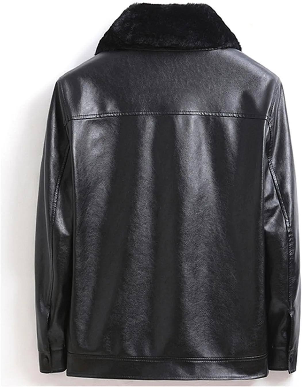 Mens Black Leather Jacket with Detachable Fur Collar Zip PU Leather Jacket Motorcycle Faux Leather Biker Jacket