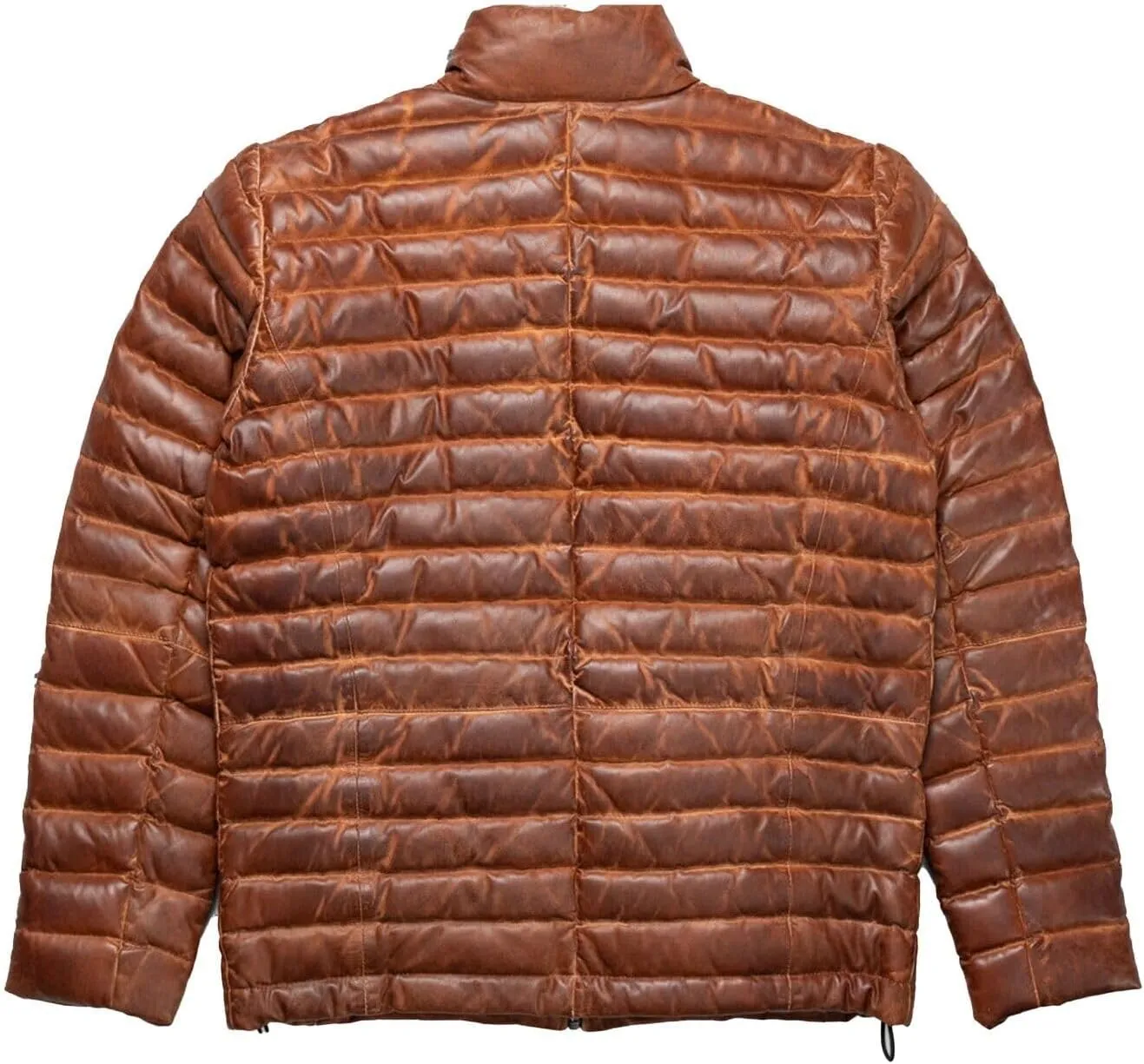 Mens Brown Puffer Leather Jacket - Brown Dristressed Down Puffer Genuine Leather Jacket
