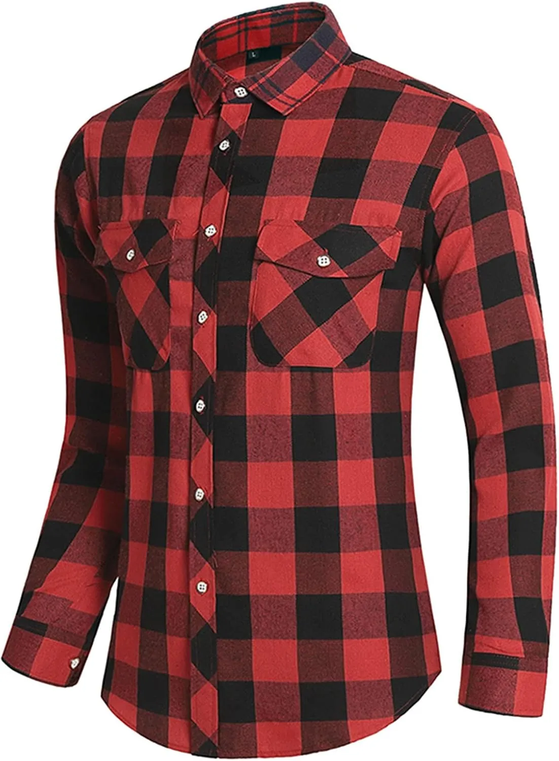 Mens Casual Cotton Plaid Shirts Slim Fit Button Down Long Sleeve Cotton Shirt Outdoor Fishing Hiking Travel Tee Top