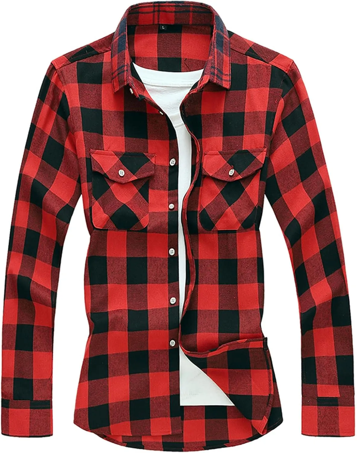 Mens Casual Cotton Plaid Shirts Slim Fit Button Down Long Sleeve Cotton Shirt Outdoor Fishing Hiking Travel Tee Top
