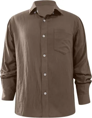 Men's Casual Lapel Cotton Linen Cardigan Long Sleeve Leisure Retro Beach Shirt Summer Loose Button Down Tops