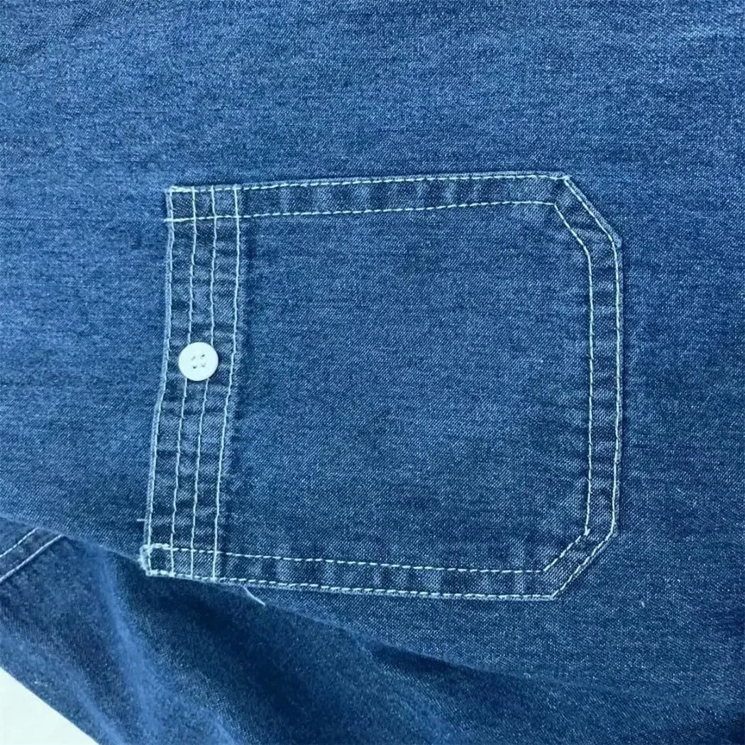 Men's Casual Long Sleeve Denim Shirt Korean Style Fashion Outerwear Vintage Washed Work Shirts