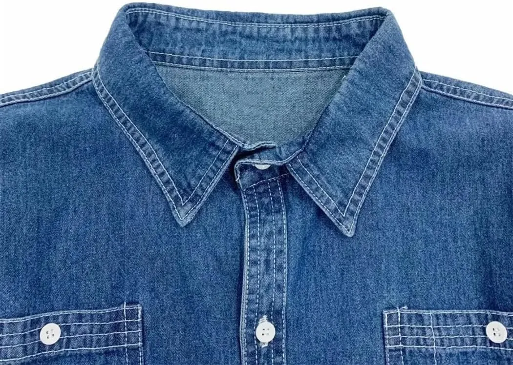 Men's Casual Long Sleeve Denim Shirt Korean Style Fashion Outerwear Vintage Washed Work Shirts
