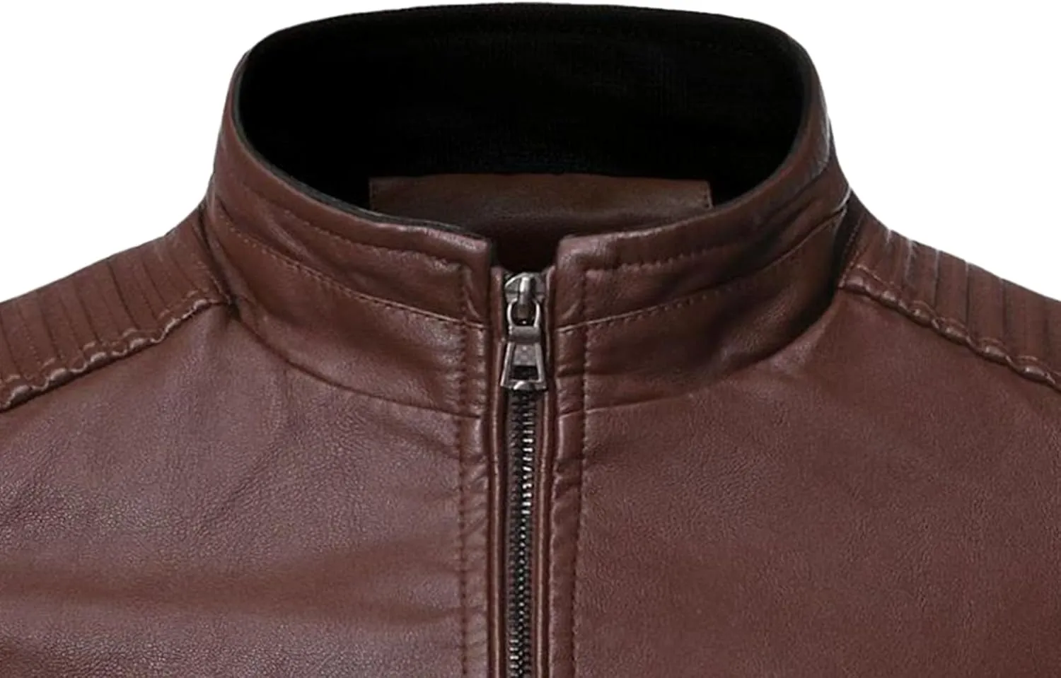 Mens Casual Slim Leather Jacket Vintage Stand Collar Faux Leather Jacket Fashion Lightweight Motorcycle Biker Coat