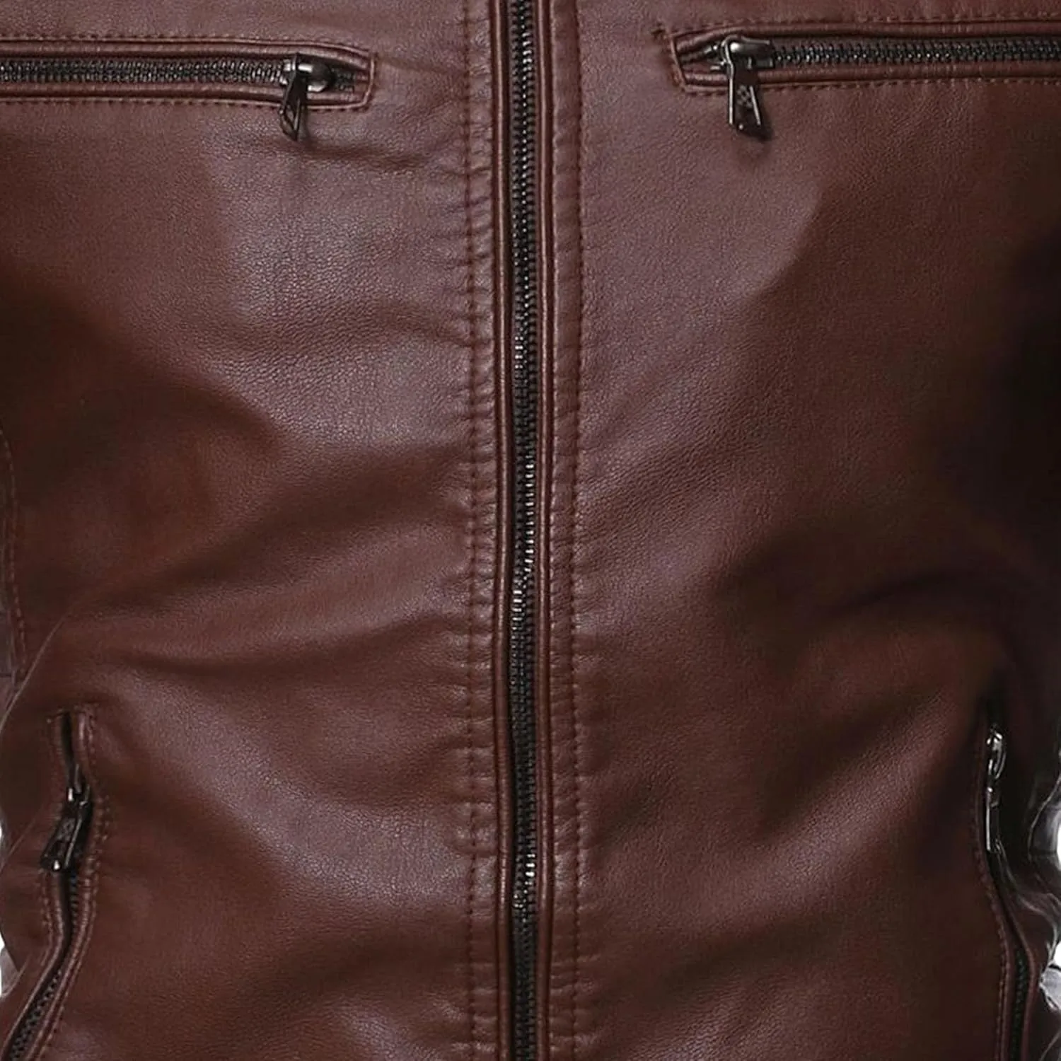Mens Casual Slim Leather Jacket Vintage Stand Collar Faux Leather Jacket Fashion Lightweight Motorcycle Biker Coat