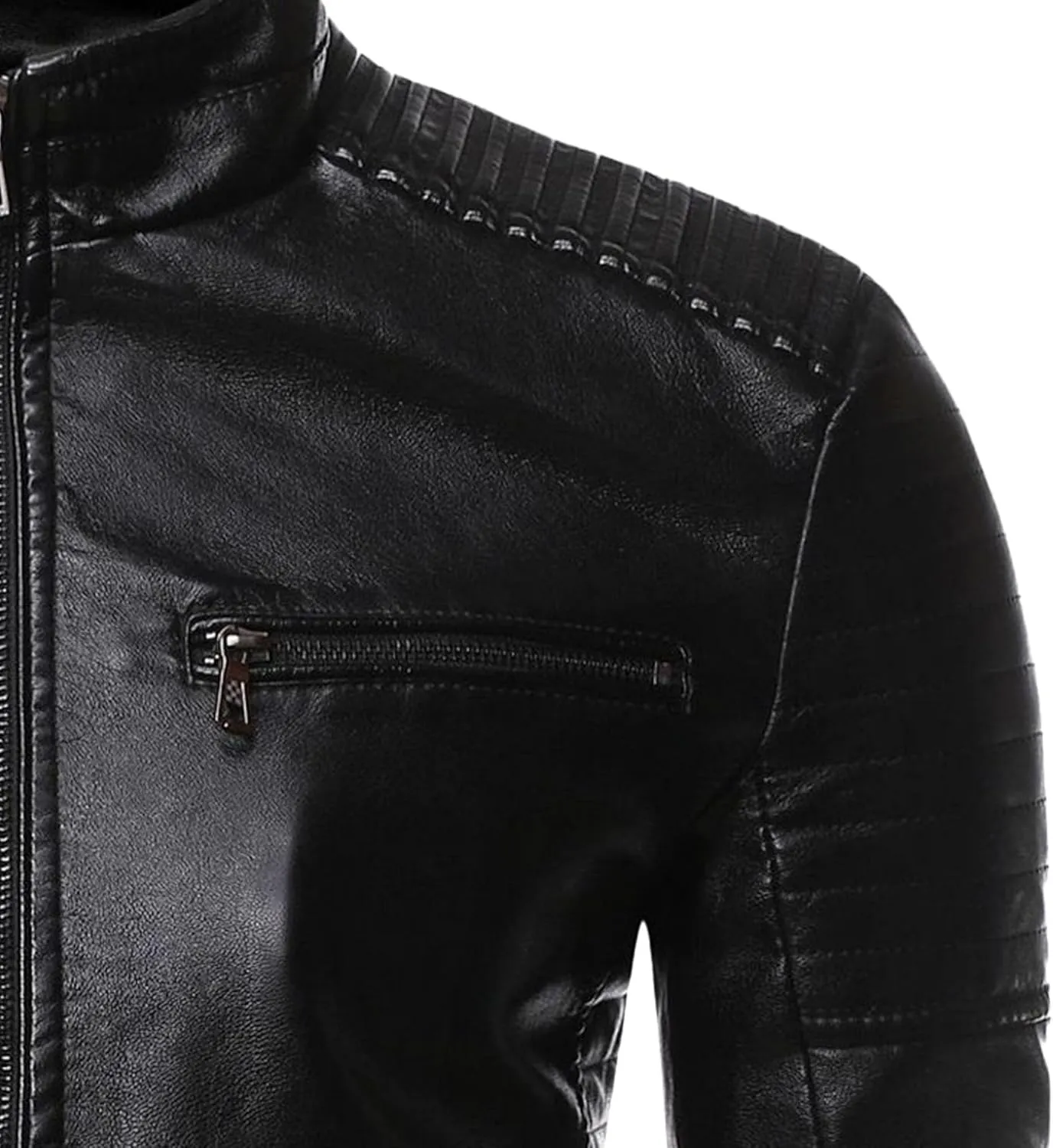 Mens Casual Slim Leather Jacket Vintage Stand Collar Faux Leather Jacket Fashion Lightweight Motorcycle Biker Coat