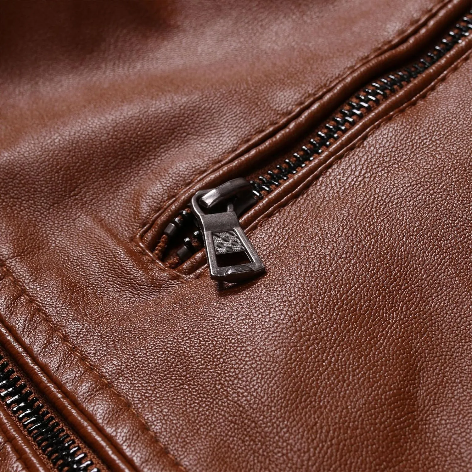 Mens Casual Slim Leather Jacket Vintage Stand Collar Faux Leather Jacket Fashion Lightweight Motorcycle Biker Coat