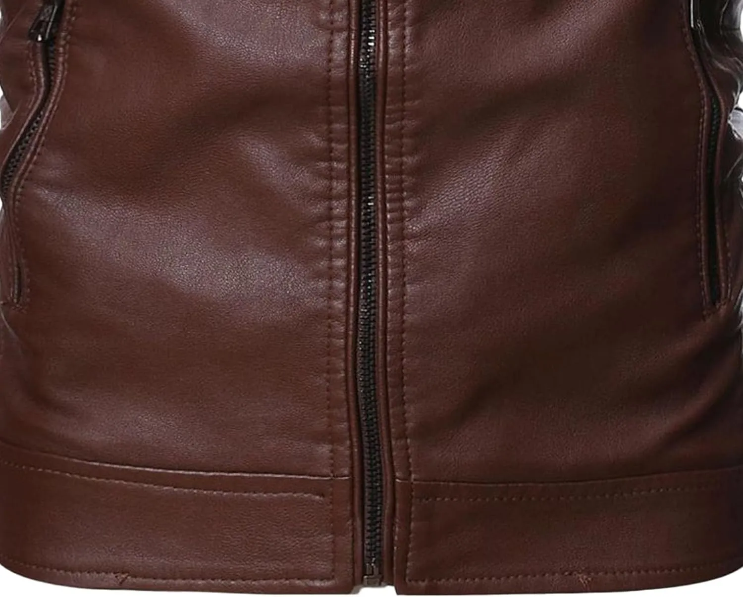 Mens Casual Slim Leather Jacket Vintage Stand Collar Faux Leather Jacket Fashion Lightweight Motorcycle Biker Coat