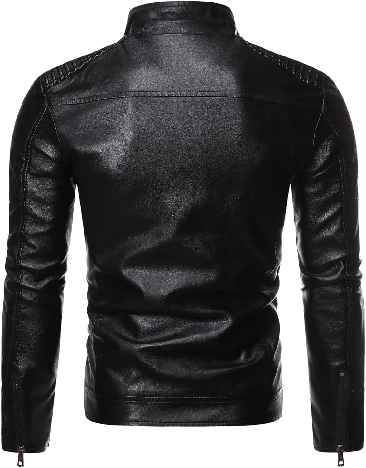 Mens Casual Slim Leather Jacket Vintage Stand Collar Faux Leather Jacket Fashion Lightweight Motorcycle Biker Coat