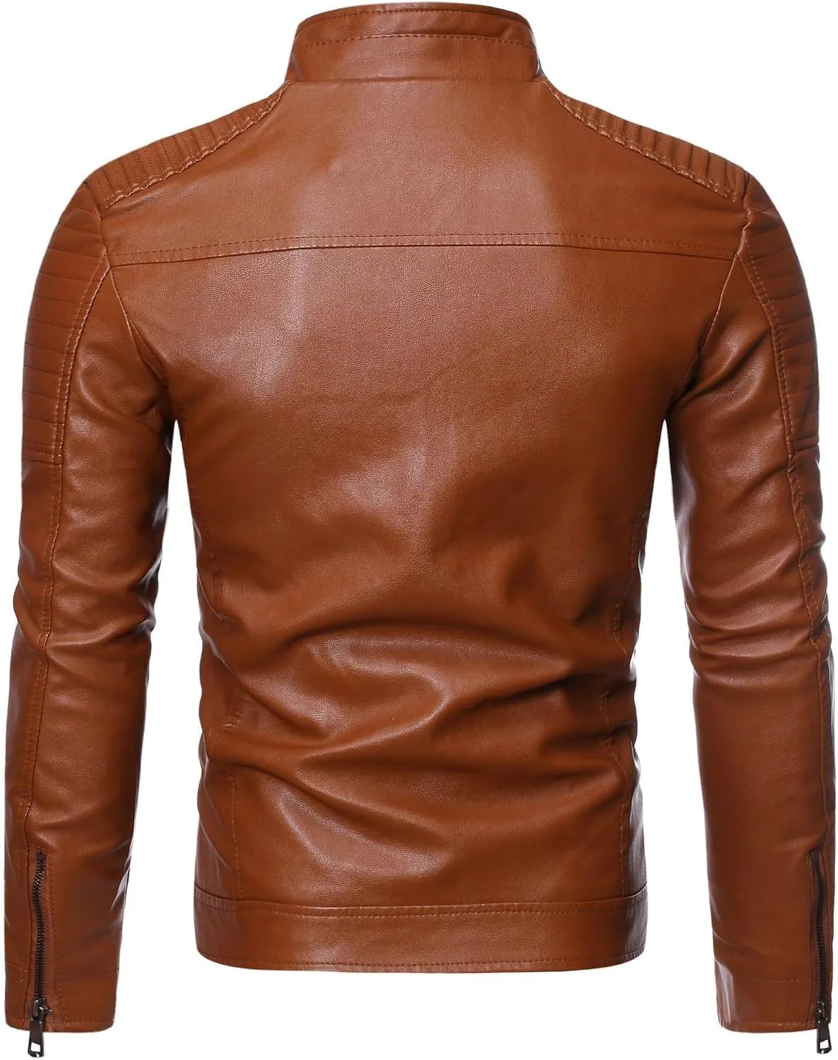 Mens Casual Slim Leather Jacket Vintage Stand Collar Faux Leather Jacket Fashion Lightweight Motorcycle Biker Coat