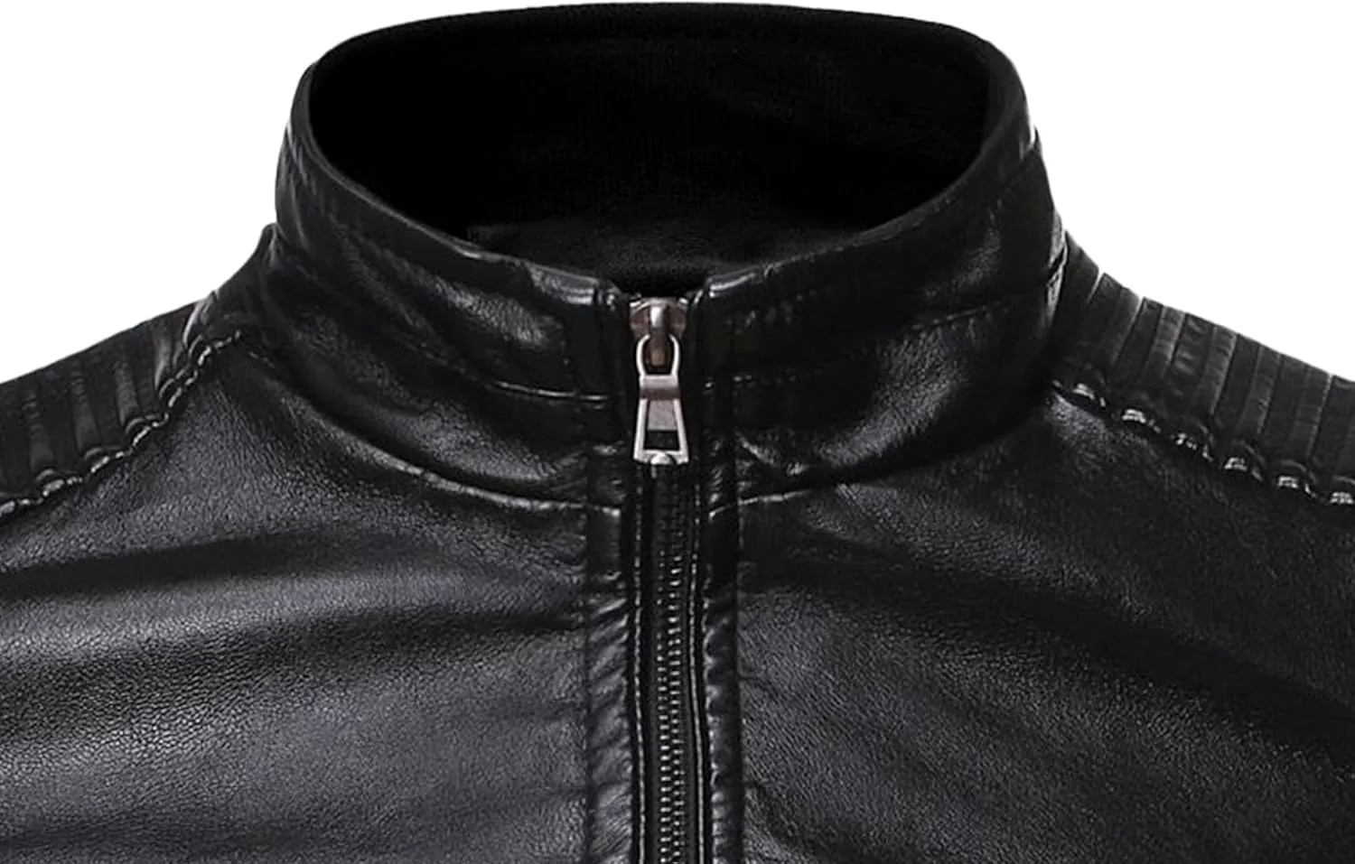 Mens Casual Slim Leather Jacket Vintage Stand Collar Faux Leather Jacket Fashion Lightweight Motorcycle Biker Coat