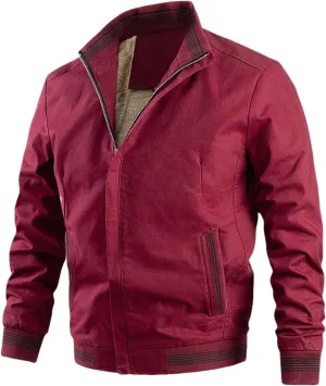 Men's Casual Thin Bomber Jackets Thick Fleece Lined Military Jackets Stand Collars Windbreaker Coats with Zip Pockets