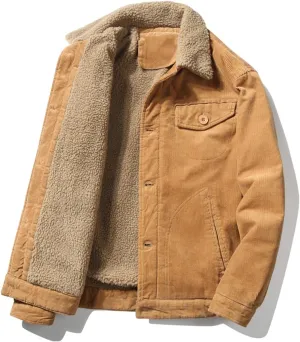 Men's Corduroy Sherpa Trucker Jacket Vintage Fleece Sherpa Lined Corduroy Lapel Button Down Thickened Winter Coats
