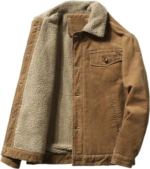 Men's Corduroy Sherpa Trucker Jacket Vintage Fleece Sherpa Lined Corduroy Lapel Button Down Thickened Winter Coats