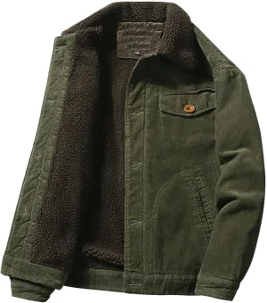 Men's Corduroy Sherpa Trucker Jacket Vintage Fleece Sherpa Lined Corduroy Lapel Button Down Thickened Winter Coats