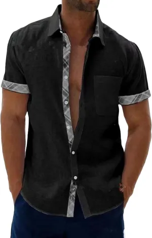 Men's Cotton Linen Shirts Casual Stylish Short Sleeve Button Down Shirt Lightweight Fashion Summer Shirts