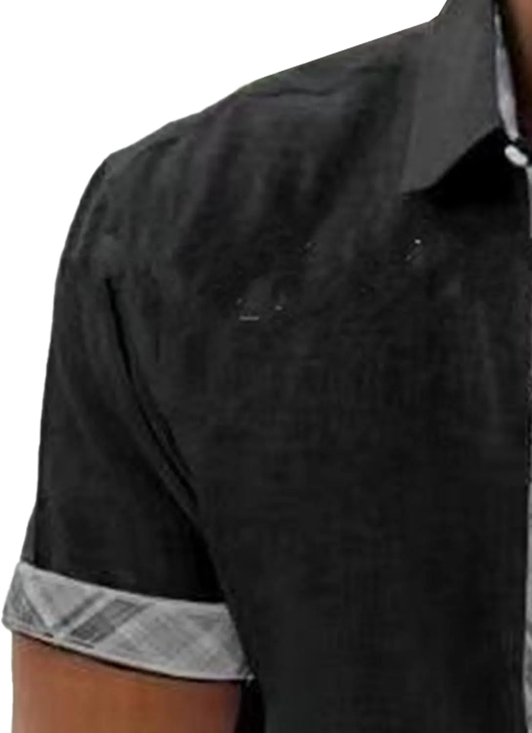 Men's Cotton Linen Shirts Casual Stylish Short Sleeve Button Down Shirt Lightweight Fashion Summer Shirts