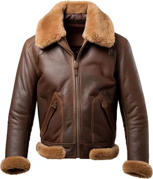 Men’s Dark Brown B3 WW2 Aviator Bomber Jacket – Genuine Sheepskin Leather, Fleece-Lined with Sherpa Shearling Faux Fur Collar
