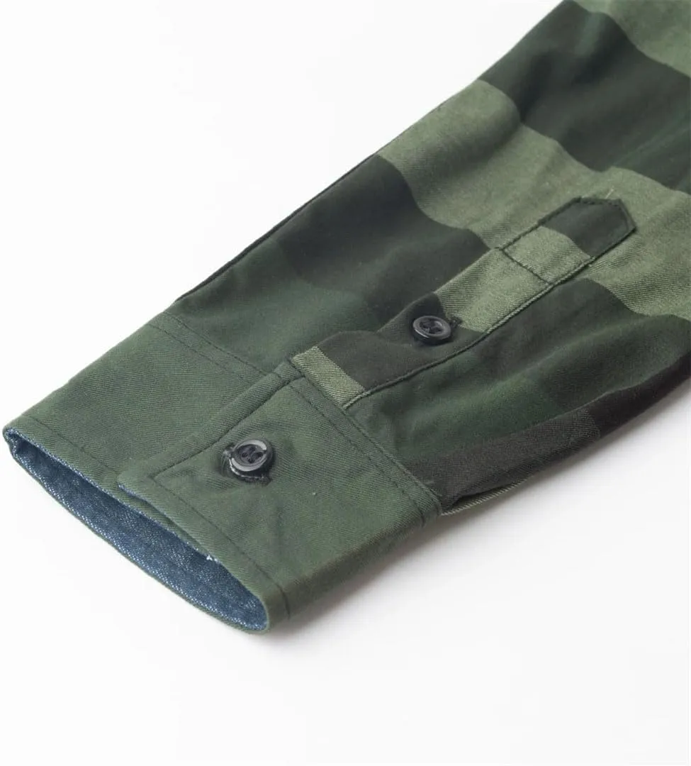Men's Fashion Contrast Plaid Shirt Long Sleeve Casual Business Cotton Buttons Up Dress Shirts