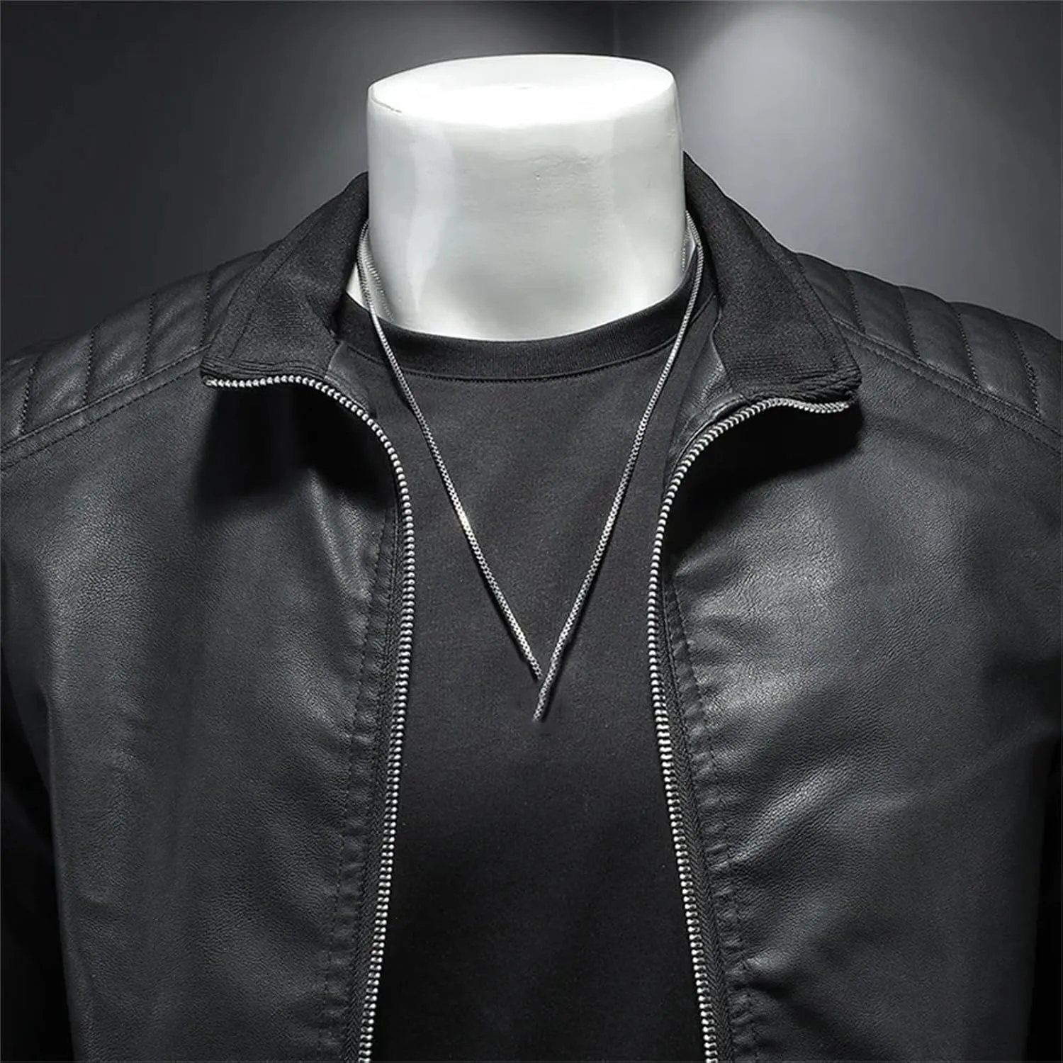 Mens Fashion Stand Collar Warm PU Leather Jacket Coat Man Casual Slim Fit Motorcycle Leather Jacket