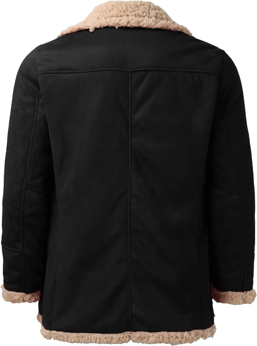 Mens Faux Leather Jacket Cozy Sherpa Fleece Lined Bomber Jackets Winter Coat Heavyweight Suede Faux Fur Trench Coat