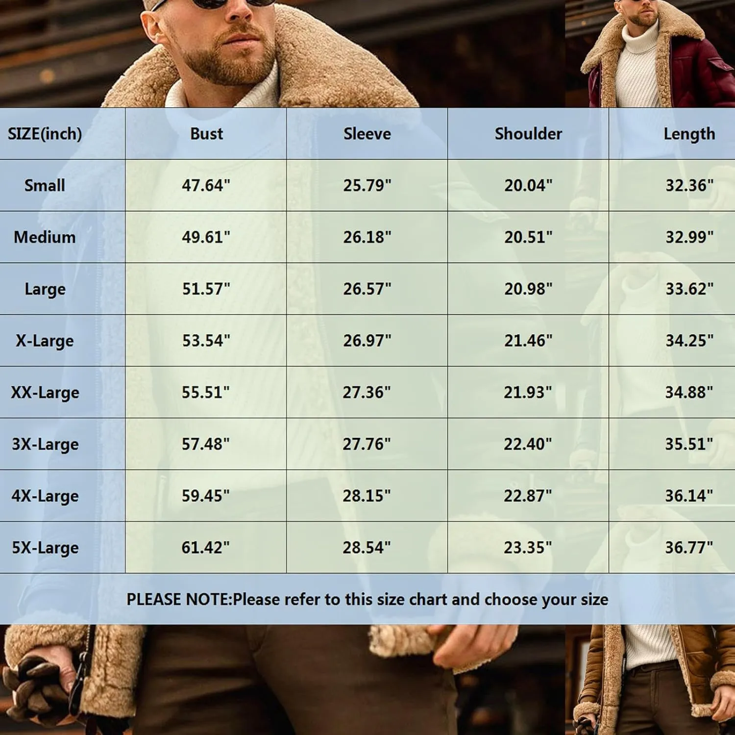 Mens Faux Leather Jacket Cozy Sherpa Fleece Lined Bomber Jackets Winter Coat Heavyweight Suede Faux Fur Trench Coat
