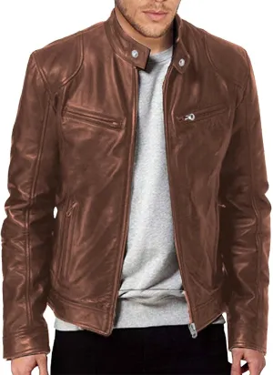 Men's Faux Leather Jacket Fashion Slim Fit Multiple Pockets Motorcycle Jackets Stand Collar Zip Up PU Bomber Outwear