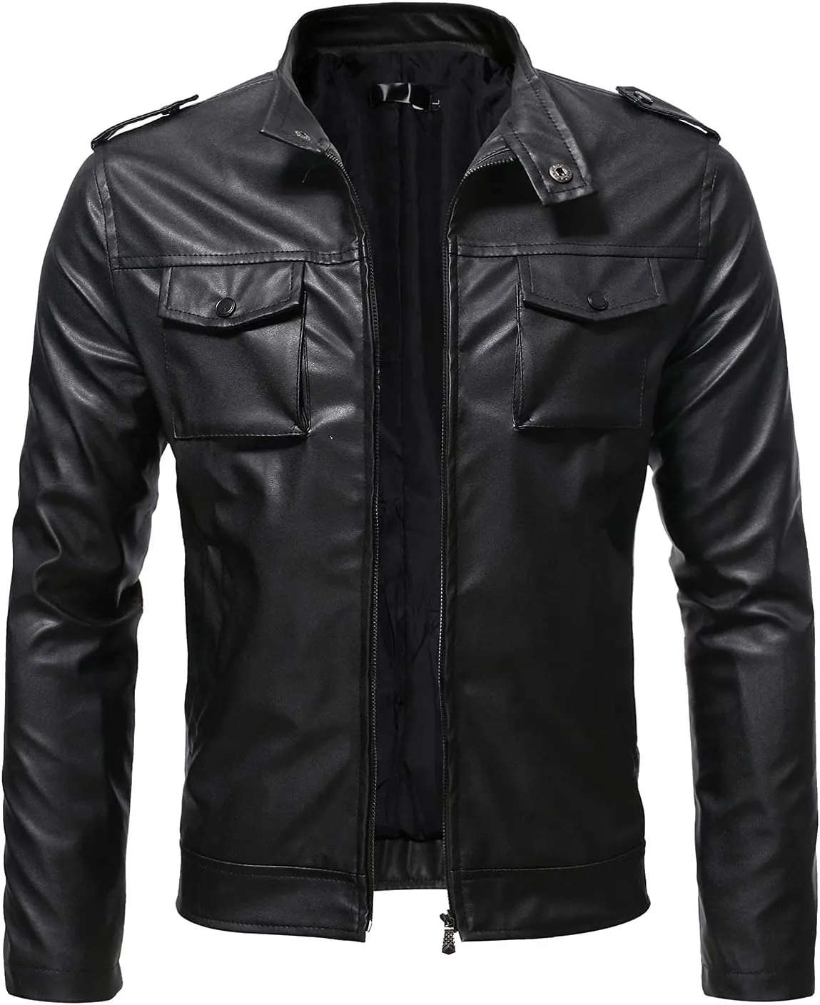 Mens Faux Leather Jacket, Faux Bomber Jacket Men Motorcycle Lapel Asymmetric Zip-Up Blet Slim Fit Biker Jacket Coat