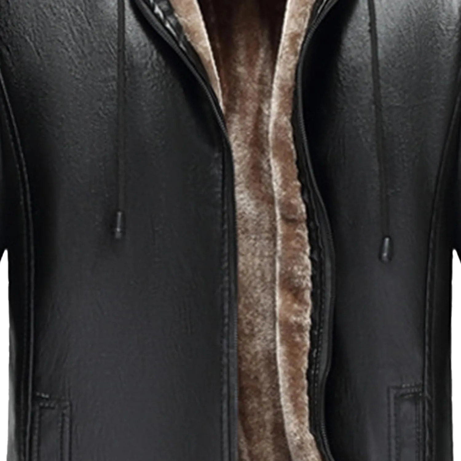 Men's Faux Leather Jacket Fleece Lined Hooded Leather Jacket Windproof Warm Thicken Motorcycle Biker Coat