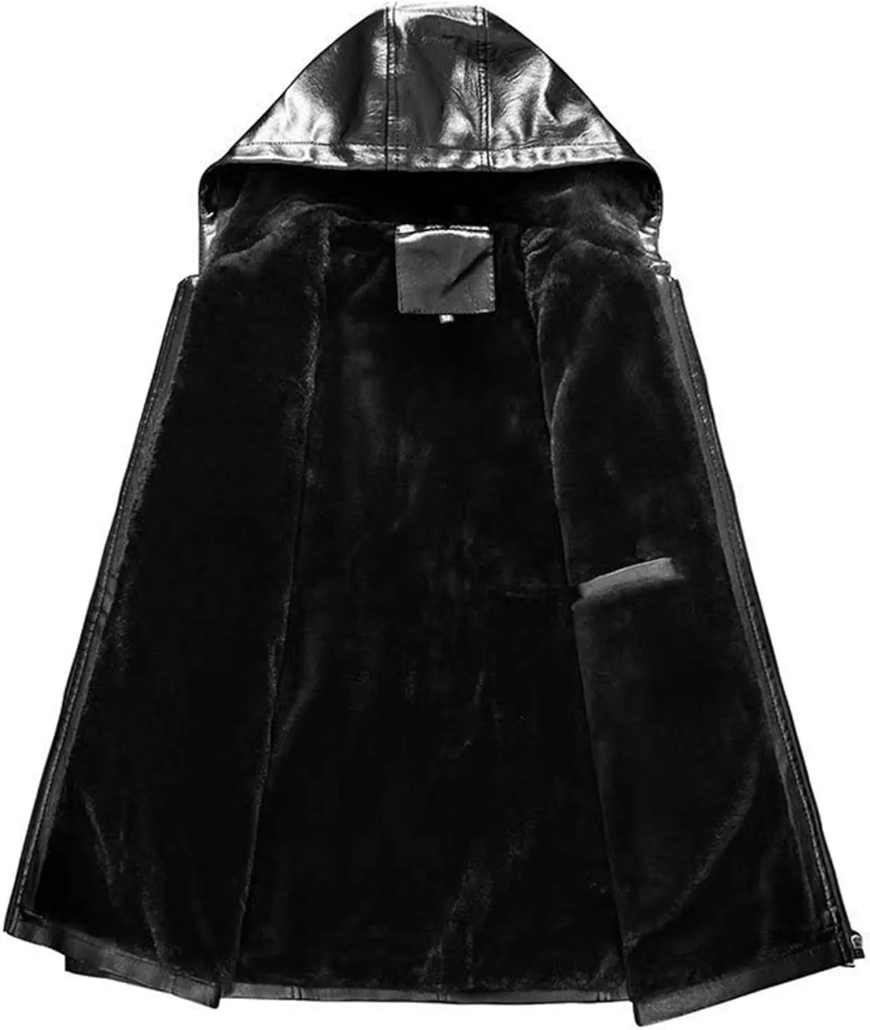 Men's Faux Leather Jacket Fleece Lined Hooded Leather Jacket Windproof Warm Thicken Motorcycle Biker Coat