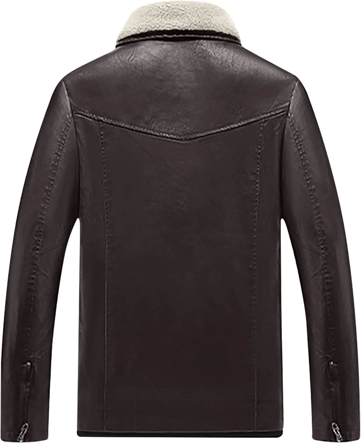 Men's Faux Pu Leather Jacket Fleece Sherpa Lined Trench Coats Heavyweight Zipper Fur Collar Retro Motorcycle Jacket