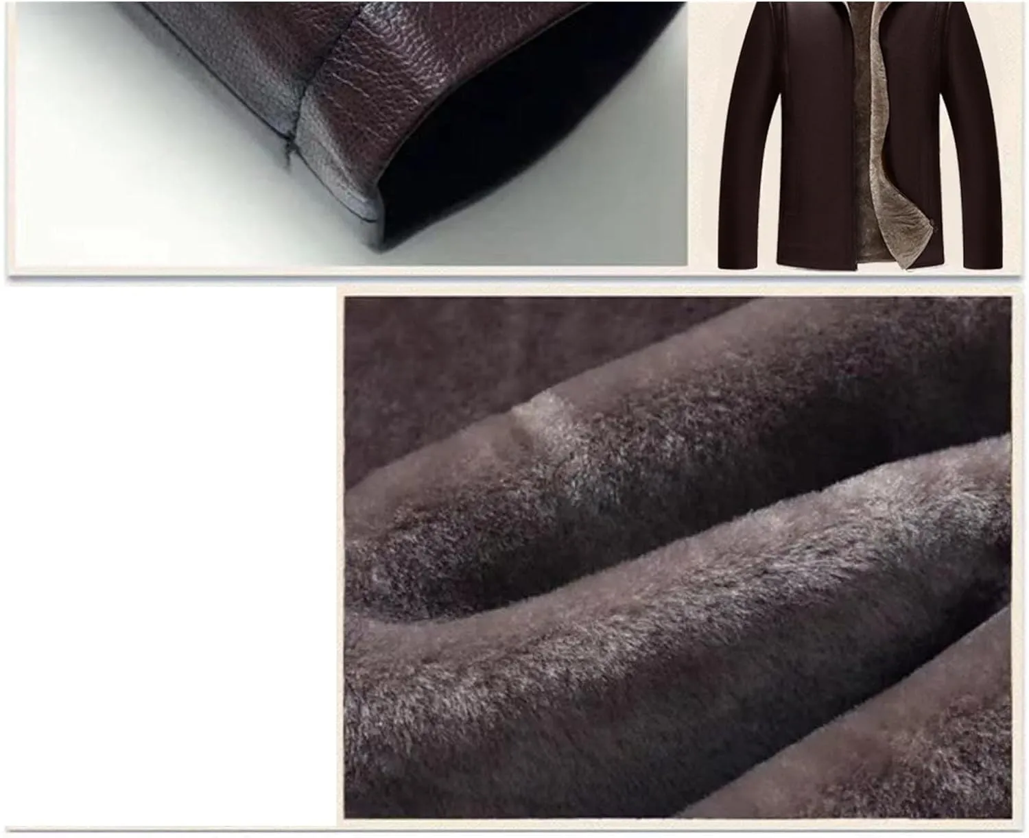 Mens Faux Shearling Leather Jacket Fur Winter Coat Sherpa Lined Leather Jacket Vintage Fluffy Bomber Coat Outwear