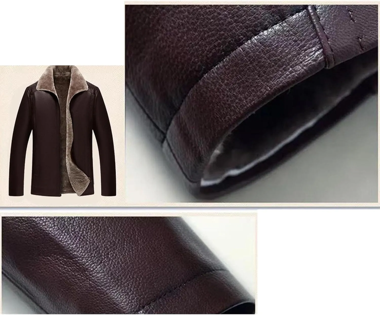Mens Faux Shearling Leather Jacket Fur Winter Coat Sherpa Lined Leather Jacket Vintage Fluffy Bomber Coat Outwear