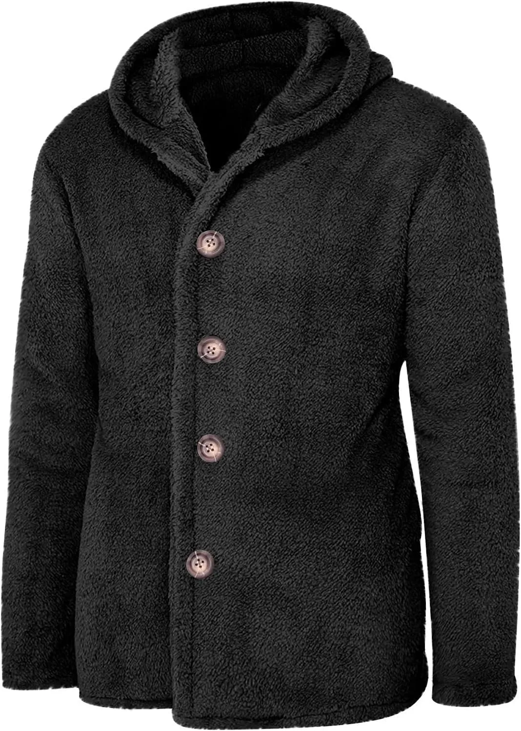 Men's Fleece Jacket Casual Stylish Long Sleeve Hooded Sweater Comfort Fit Button Jacket Coat Winter Warm Cardigan