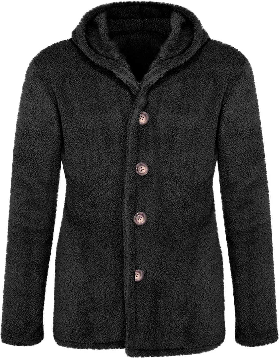 Men's Fleece Jacket Casual Stylish Long Sleeve Hooded Sweater Comfort Fit Button Jacket Coat Winter Warm Cardigan