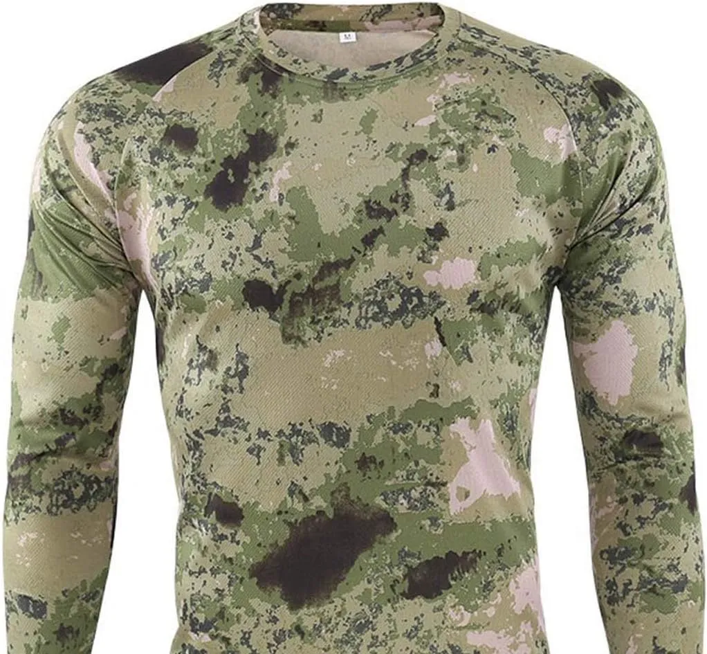 Men’s Hunting Camo Shirt Tactical Military Combat Fall Long Sleeves Shirts Hiking Fishing Camping Quick Dry Tops