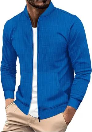 Men's Jacquard Polar Fleece Jacket Lightweight Full Zip Jackets Casual Outdoor Warm Cardigan Sweater Jackets Pockets